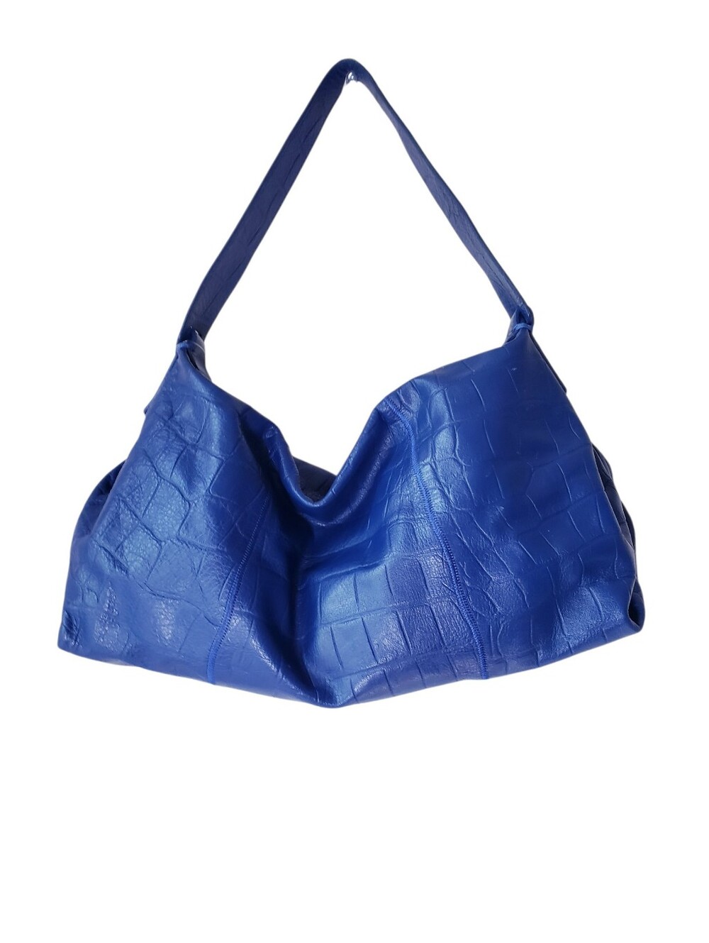 Vintage Chi By Carlos Falchi Blue Leather Slouchy Shoulder Bag Floral Interior